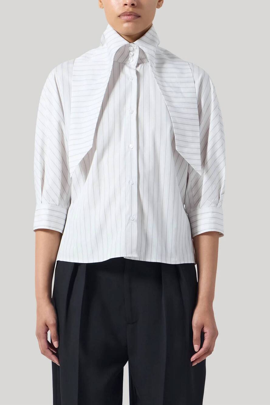 NEW KALLMEYER women's lilette sleeve button down in dove stripe cotton